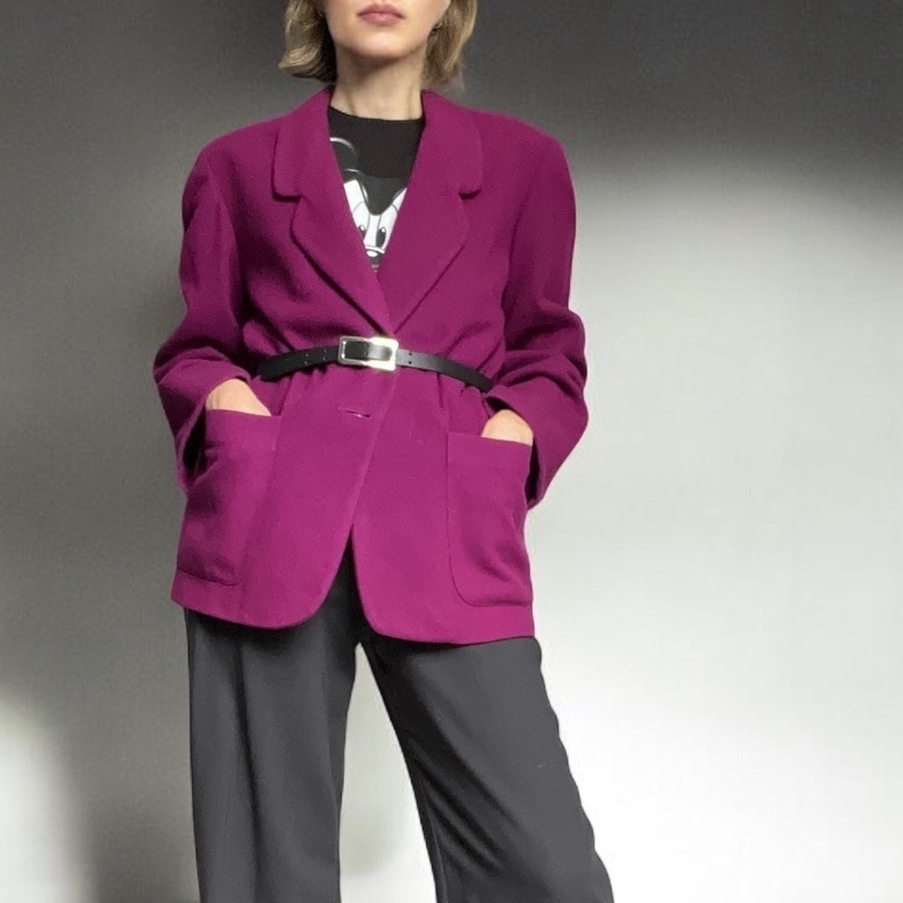 VTG 80s Spitalnick & Co. Berry Pink Blazer Jacket Boxy Straight Single Button M